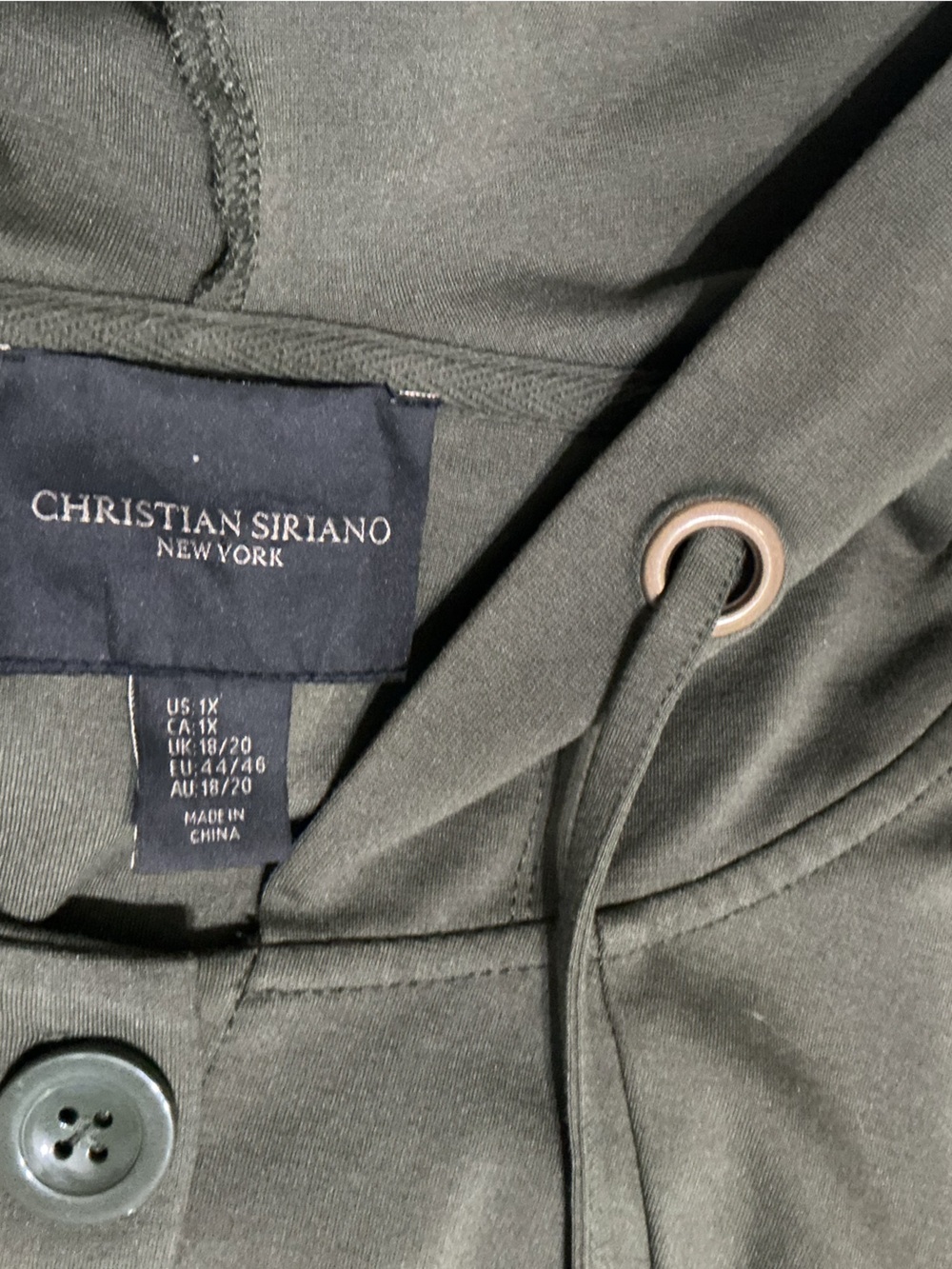 Christian Siriano Olive Green Hooded Button-Front Swing Jacket Plus Size 1X - Picture 3 of 8